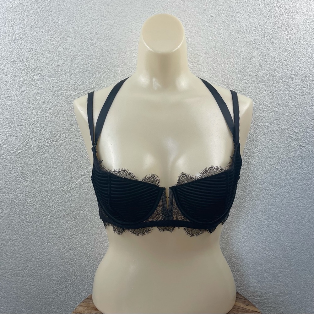 SOLD l 36C Dream Angels Ribbed Chantilly Lace Ribbons Balconet Bra - Picture 1 of 15
